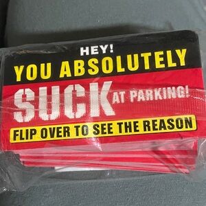 25 Humorous Parking Note Cards - Red and Yellow